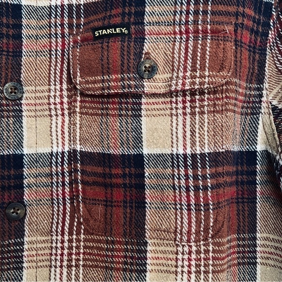 STANLEY Vintage 80s Plaid Flannel Brown Red Tan Father's Day Shirts Men's L - Picture 5 of 6